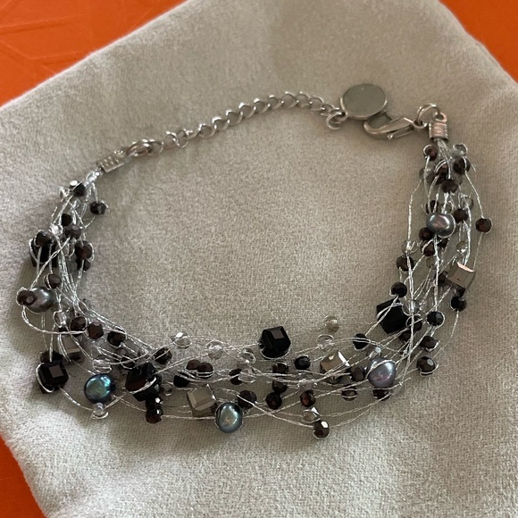 MULTI Strand Beaded Crystal Wire Bracelet 9" Silver Bracelet - Picture 5 of 6